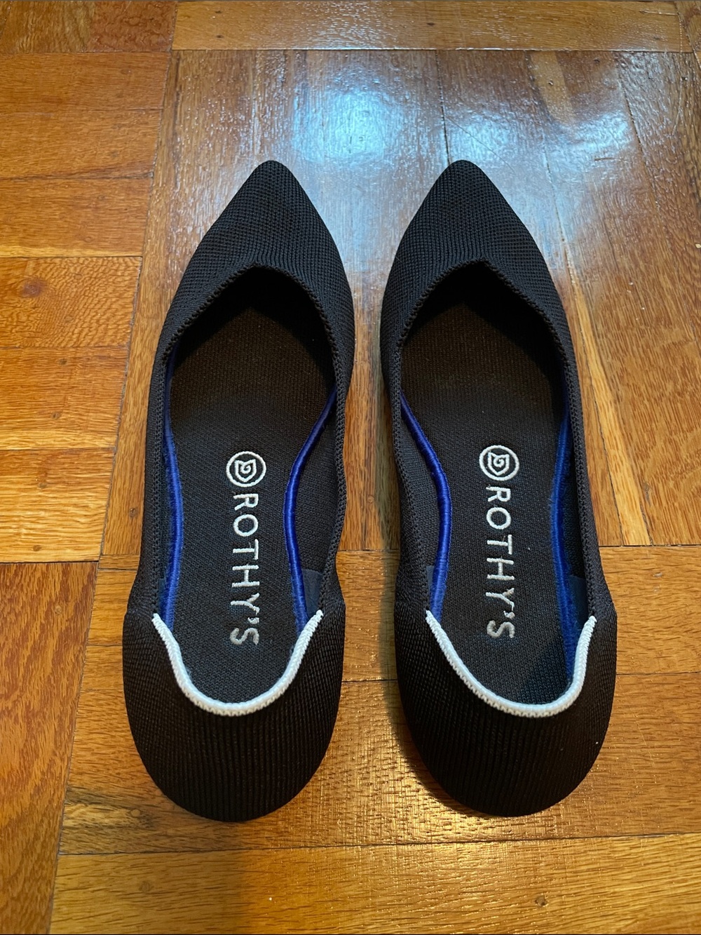 Rothy's Black Pointed-Toe Flats with White Trim 7.5